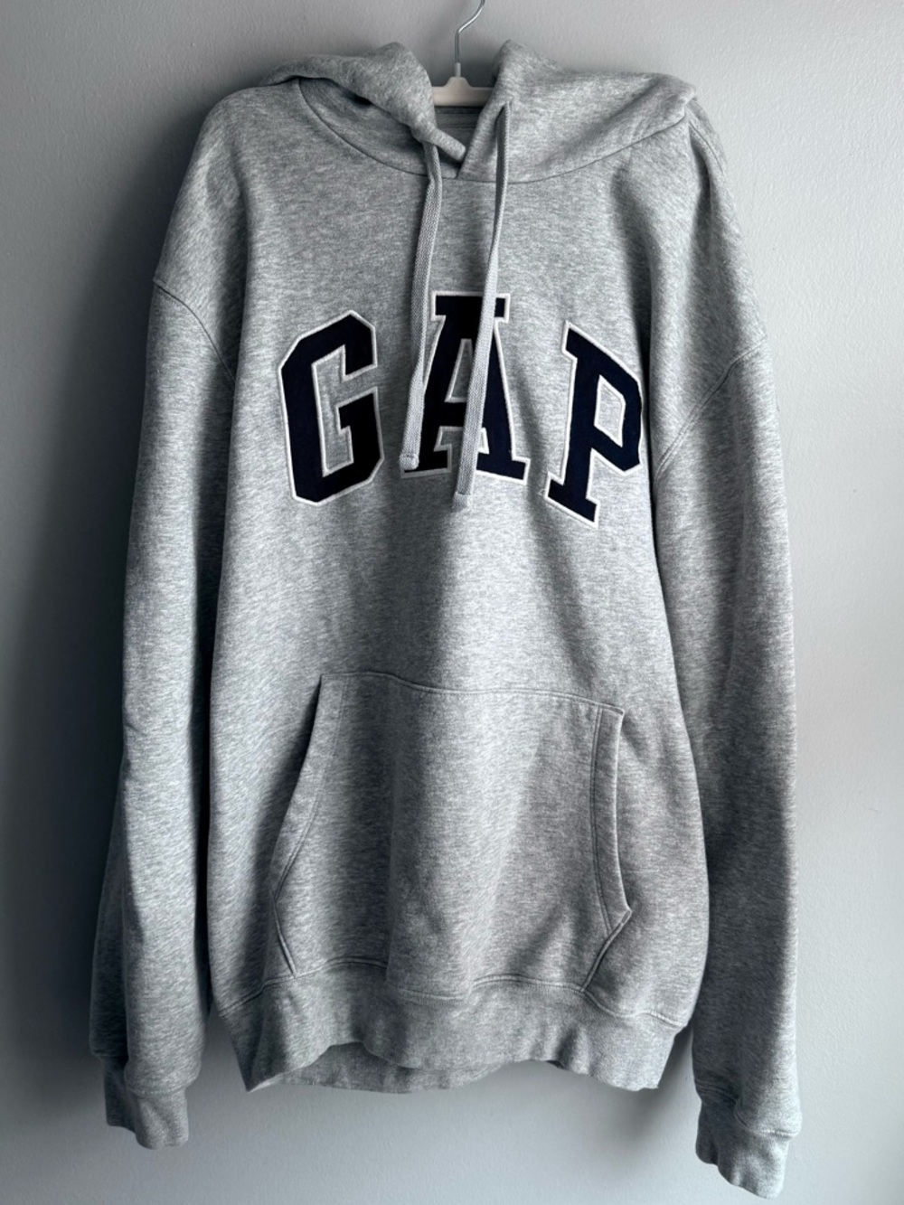 GAP Light Gray Hoodie with Navy Lettering